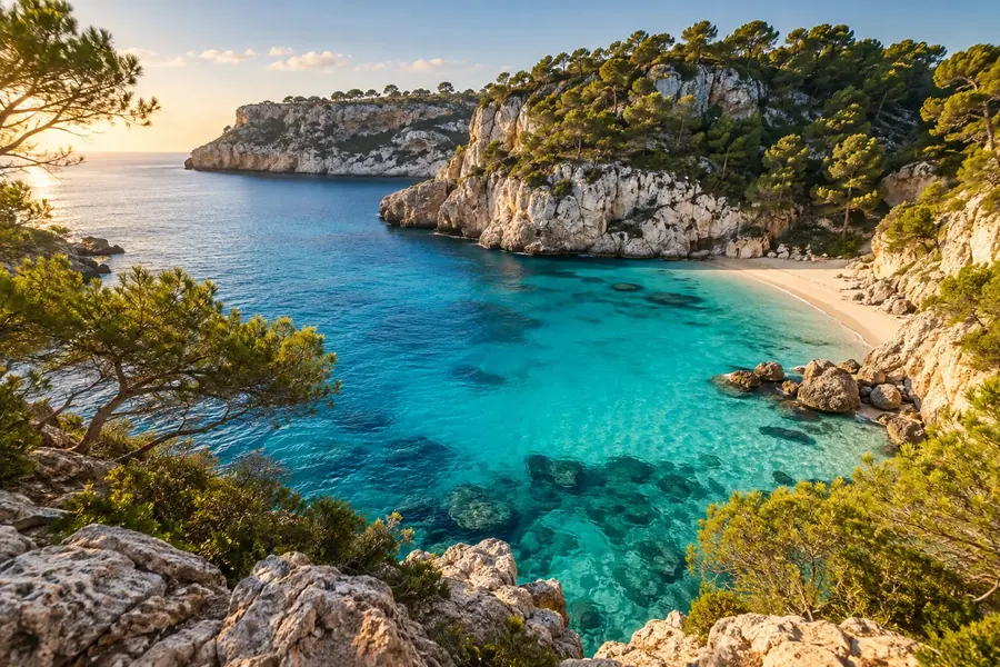 Türkisfarbene Bucht und Felsenküste auf Mallorca